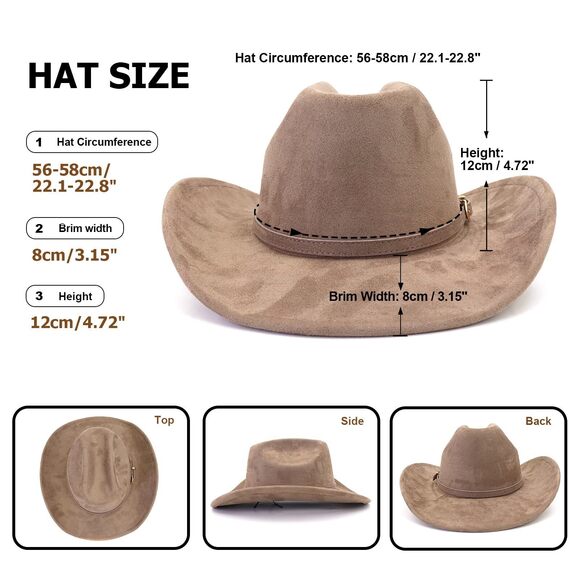 6268 Cowboy Hat Cowgirl Men\'s & Women\'s Wide Brim Felt Fedora